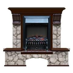 Fireplace Гленрич Бостон К Fobos BL BR камень-Карелия/цвет-Дуб 46