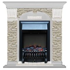 Fireplace Гленрич Fobos BL BR камень-Грот однотонный/цвет-Беленный дуб