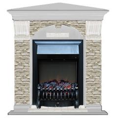 Fireplace Гленрич Fobos BL BR камень-Грот однотонный/цвет-Беленный дуб