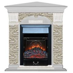 Fireplace Гленрич Magestic BL BR камень-Грот однотонный/цвет-Беленный дуб