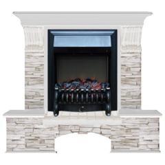 Fireplace Гленрич Бостон К Fobos BL BR камень-Мисхор/цвет-Беленный дуб
