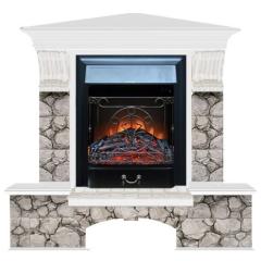 Fireplace Гленрич Бостон К угловой Magestic BL BR камень-Карелия/цвет-Белый