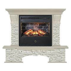 Fireplace Гленрич Бостон Samba 3D камень-Грот однотонный/цвет-Беленный дуб