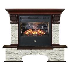 Fireplace Гленрич Бостон Samba 3D камень-Грот однотонный/цвет-Красное дерово