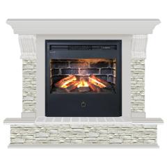 Fireplace Гленрич Панорама Samba 3D камень-Грот однотонный/цвет-Беленный дуб