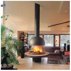 Fireplace Traforart 83-123 со стеклом полка под мрамор черный