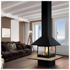 Fireplace Traforart Vulcano со стеклом полка-под мрамор черный